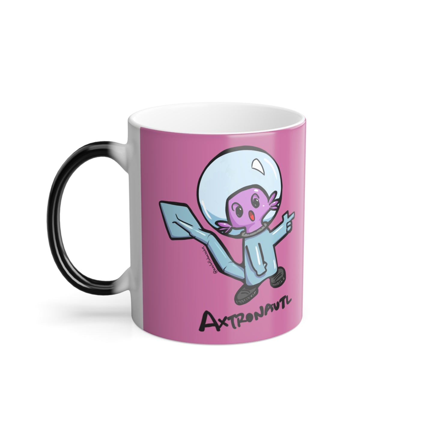 Color Morphing Mug — Cute Astronaut Axolotl Design, Light Pink, 11oz