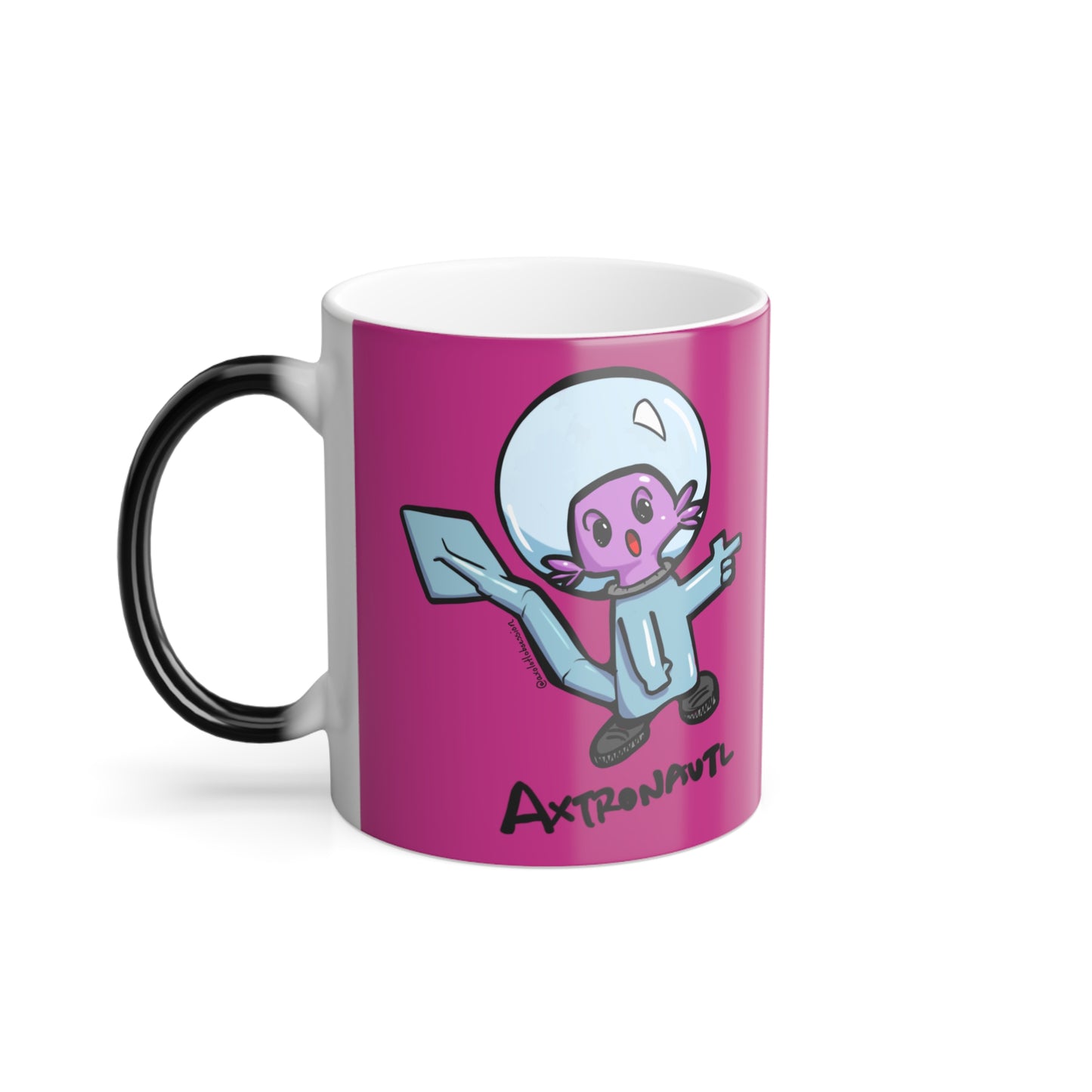Color Morphing Mug — Cute Astronaut Axolotl Design, Pink, 11oz