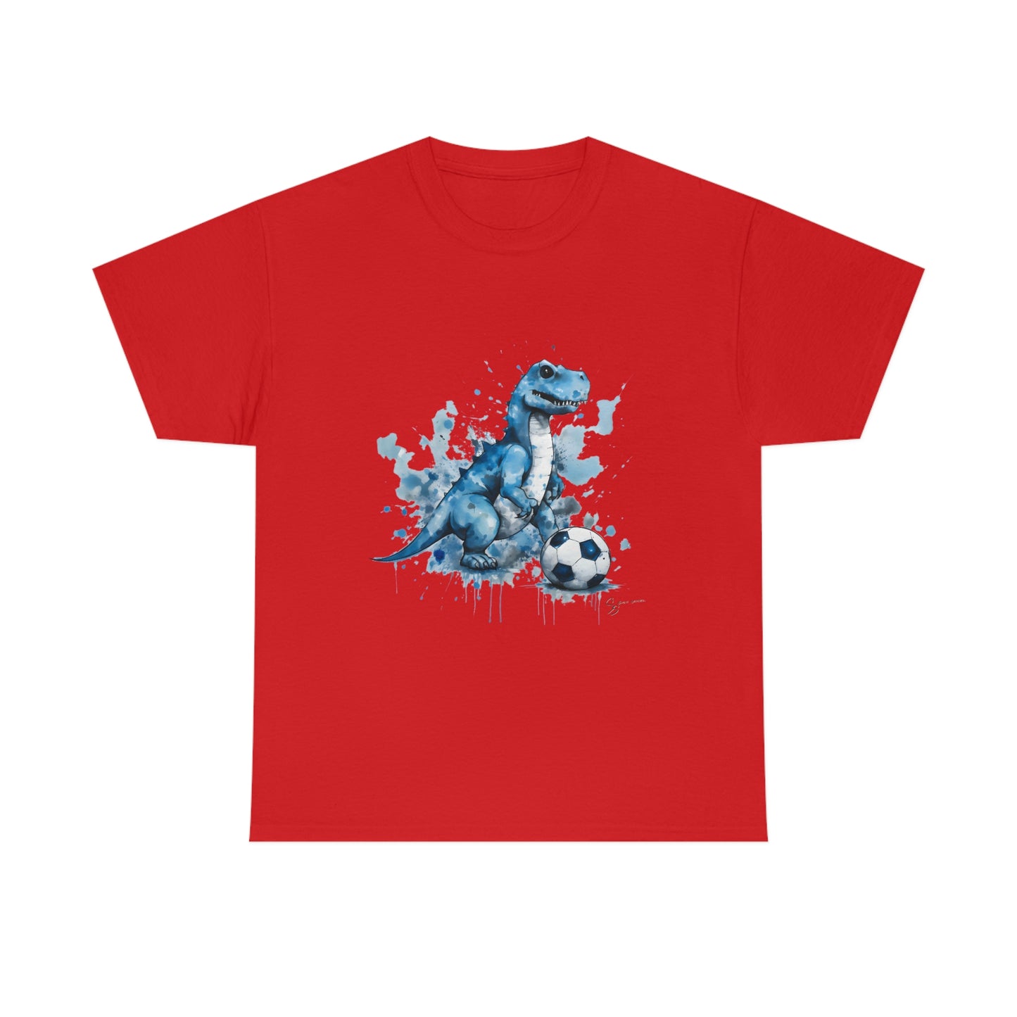 Blue Water Color Soccer T-Rex Shirt red shirt mockup