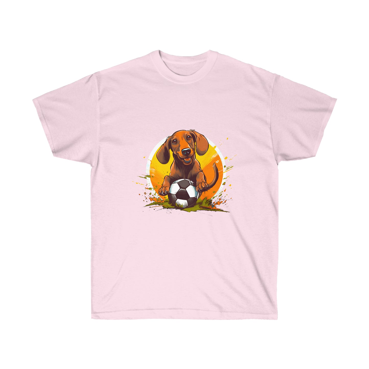 Light Pink tee shirt mockup on a white background. Great for girls. comfy and stylish. Passion Fashion.Delighted Dachsund t-shirt design, mockup, perfect for dog lovers. You might say "hot dog!" Short hair breed. Pet lovers.