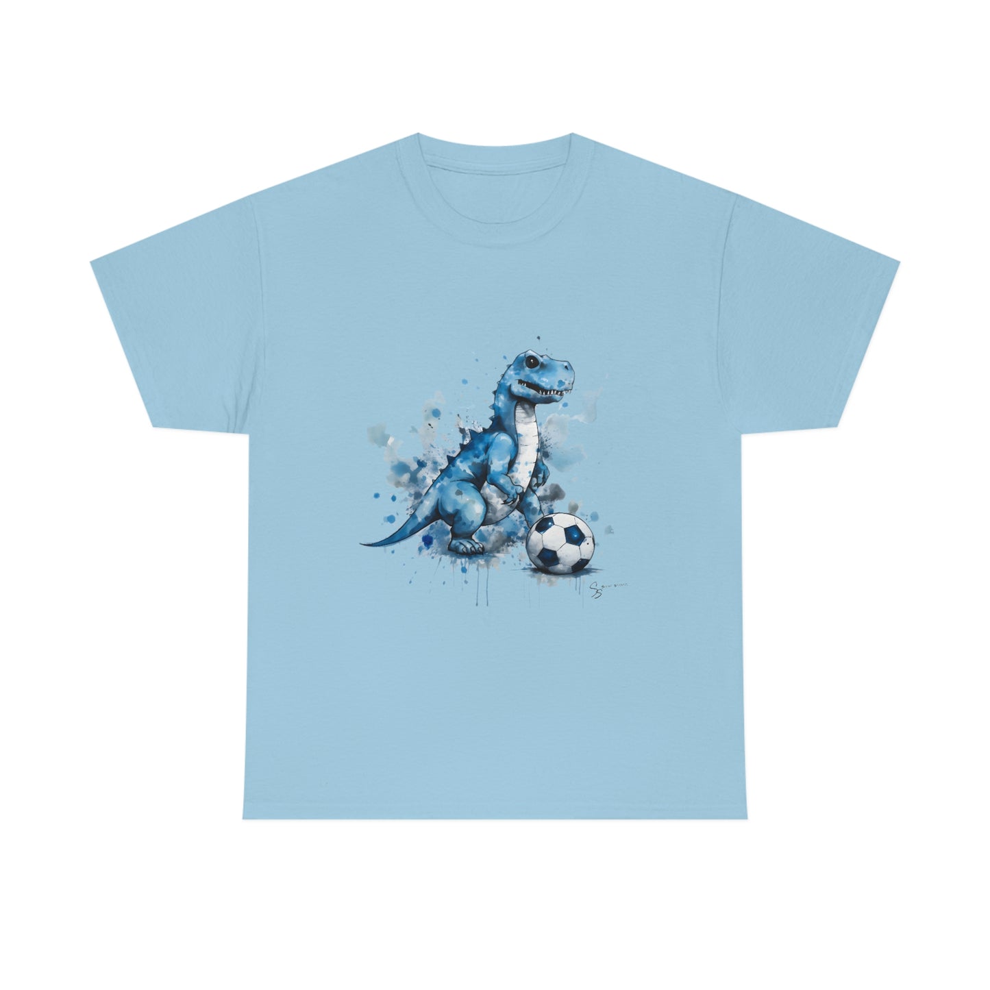 Blue Water Color Soccer T-Rex Shirt light blue shirt mocku[