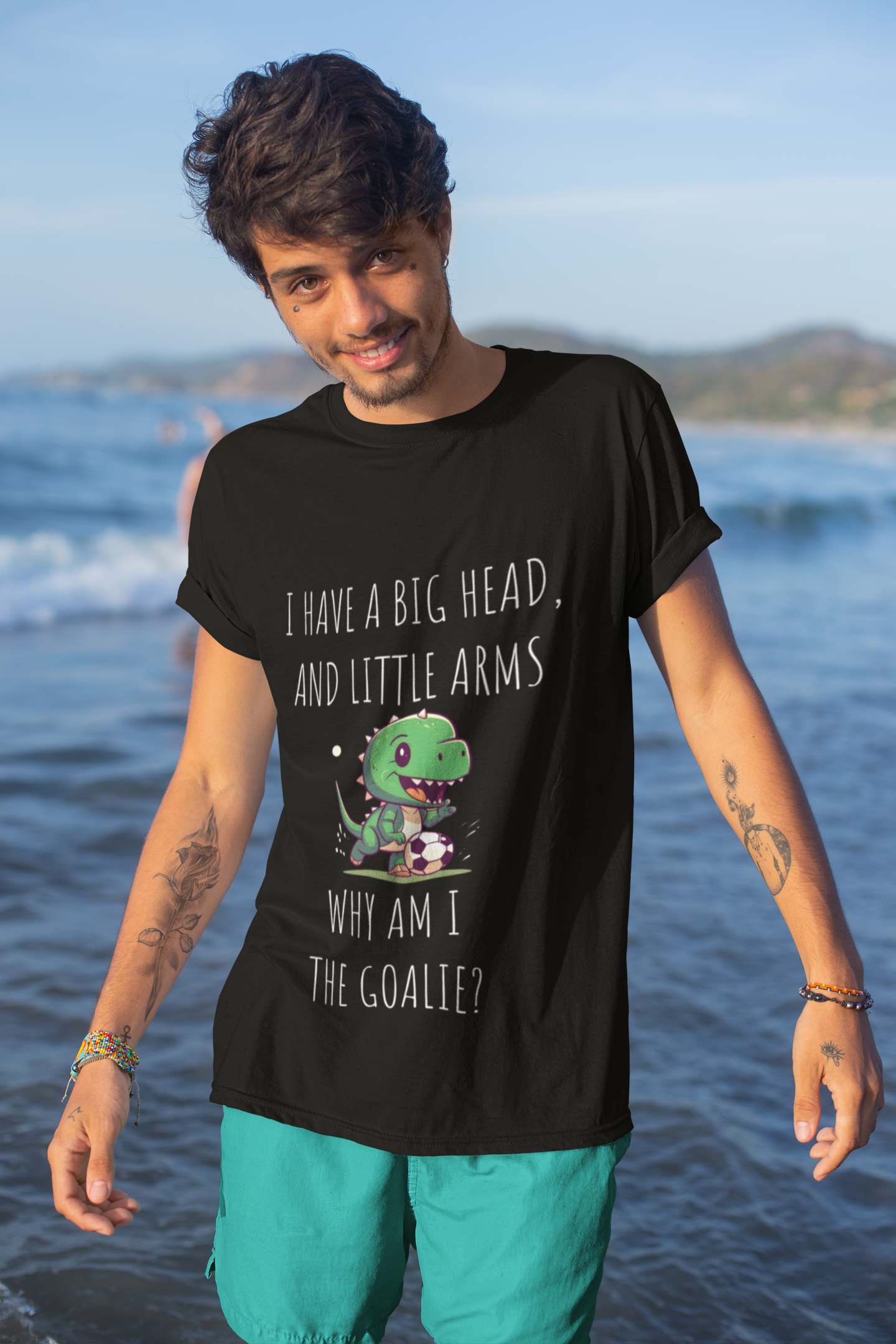 Make a statement on the soccer field with our adorable dinosaur black t-shirt. With a bold graphic that captures the essence of the game and a clever phrase that will have your teammates and opponents alike laughing out loud, this t-shirt is a must-have for any soccer enthusiast
