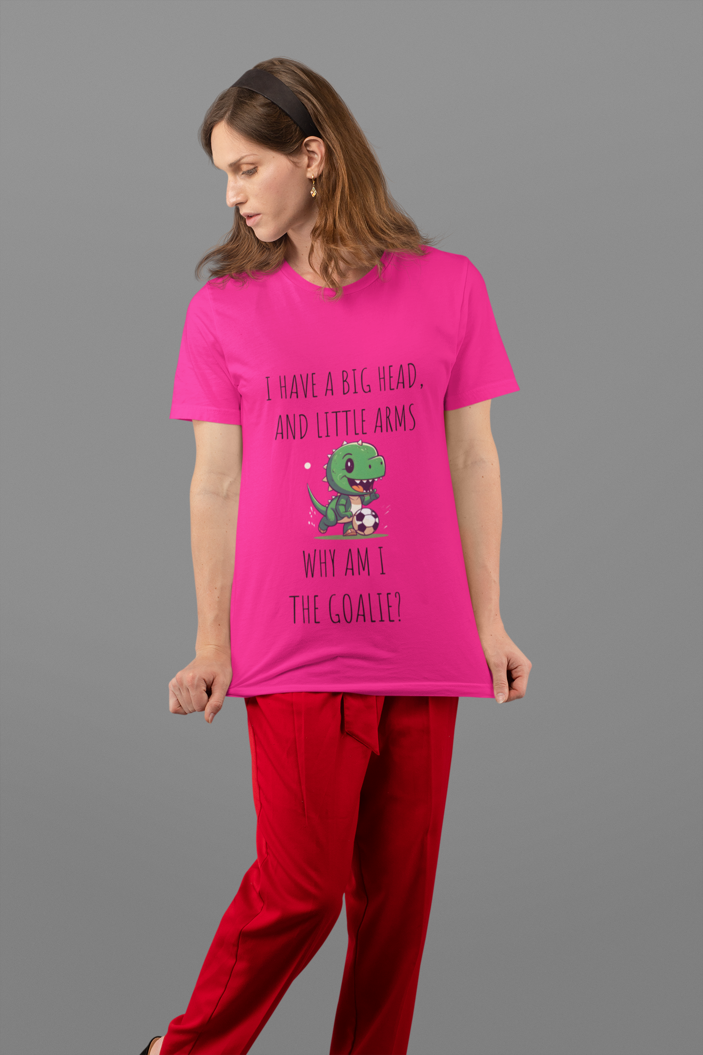 Make a statement on the soccer field with our adorable dinosaur pink t-shirt. With a bold graphic that captures the essence of the game and a clever phrase that will have your teammates and opponents alike laughing out loud, this t-shirt is a must-have for any soccer enthusiast