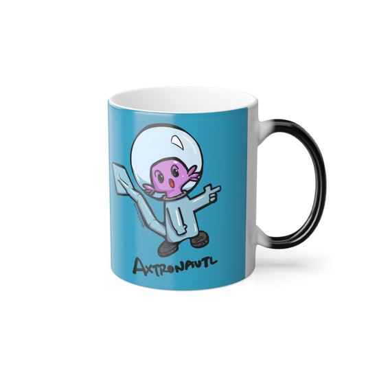 Color Morphing Mug — Cute Astronaut Axolotl Design, Turquoise, 11oz