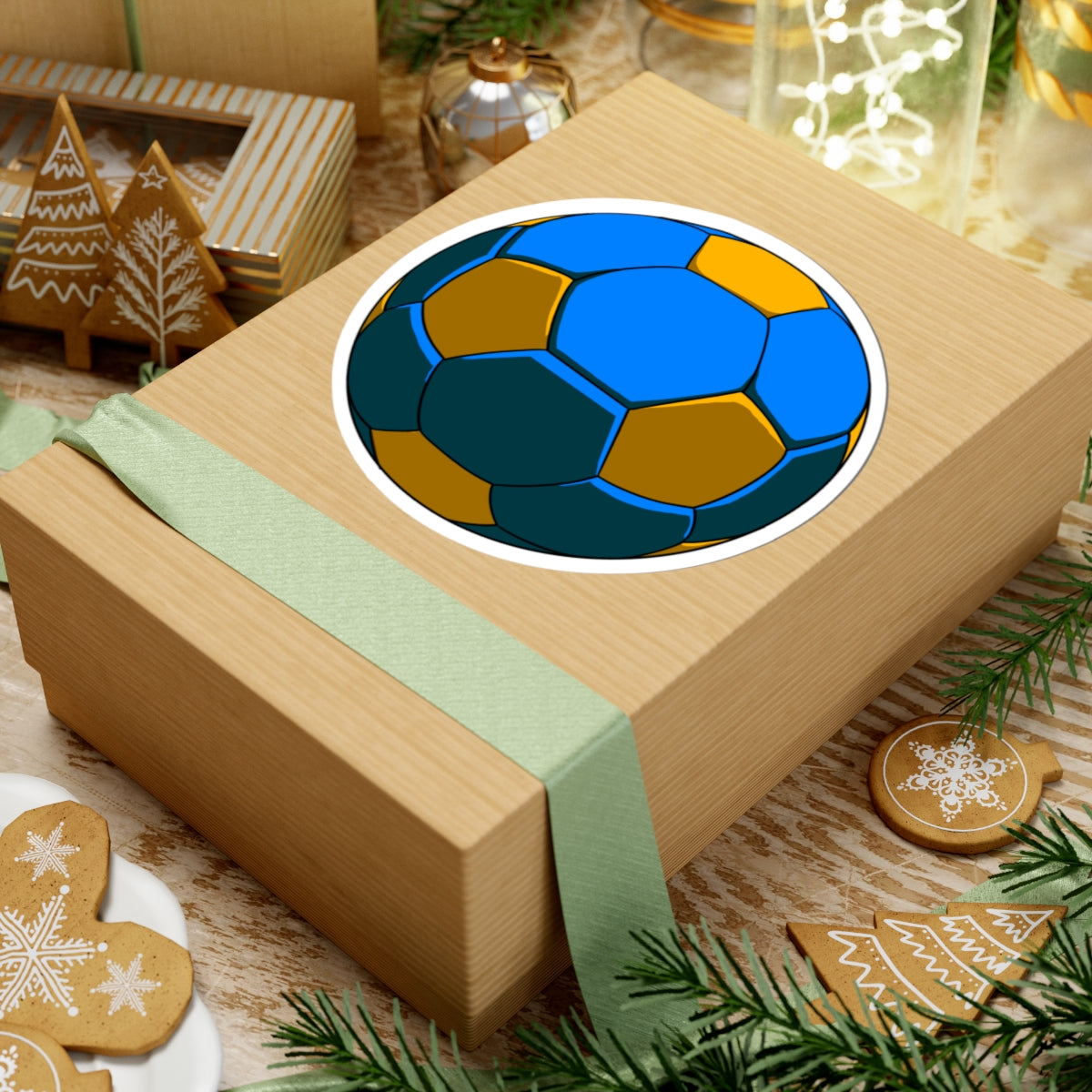 Soccer Ball Kiss-Cut Sticker — Blue & Gold Football Vinyl Decal