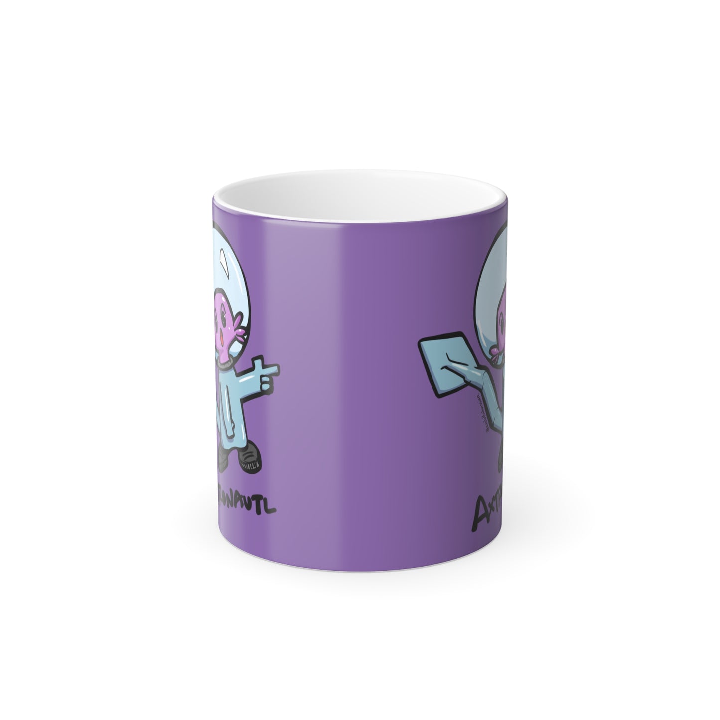 Color Morphing Mug — Cute Astronaut Axolotl Design, Light Purple, 11oz