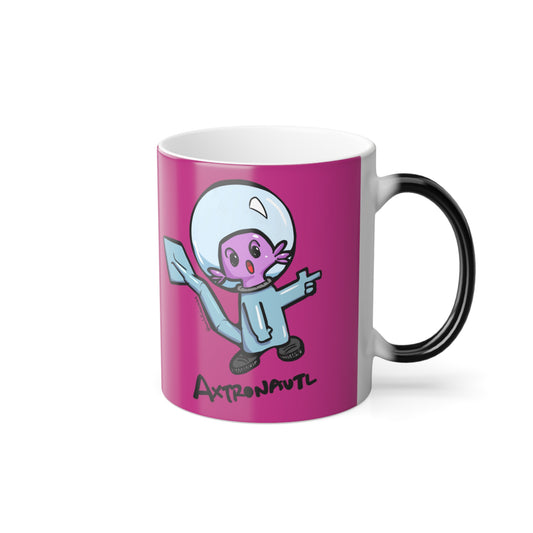 Color Morphing Mug — Cute Astronaut Axolotl Design, Pink, 11oz