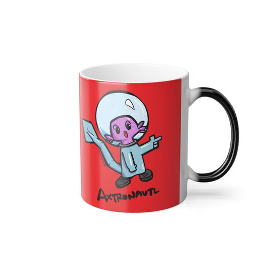 Color Morphing Mug — Cute Astronaut Axolotl Design, Red, 11oz