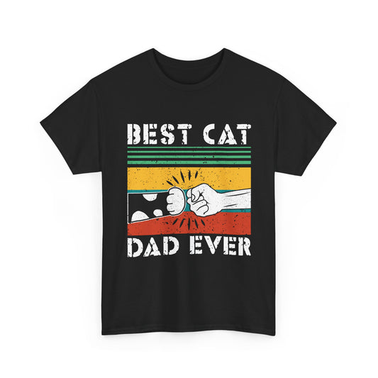 Best Cat Dad Ever T-Shirt – Retro Fist Bump Cat Dad Tee
