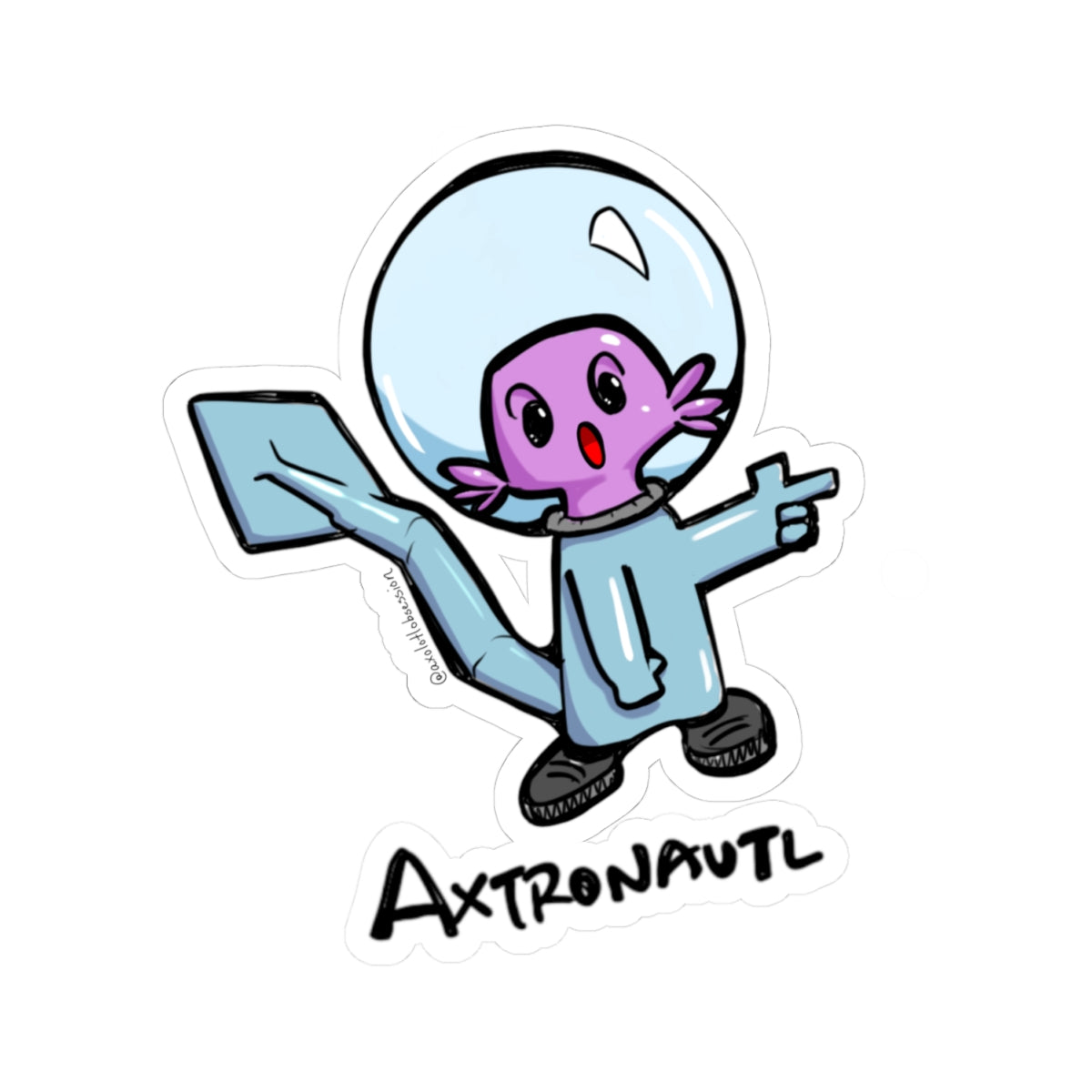 Axtronautl Axolotl Astronaut Sticker — Cute Purple Space Character Kiss-Cut Vinyl