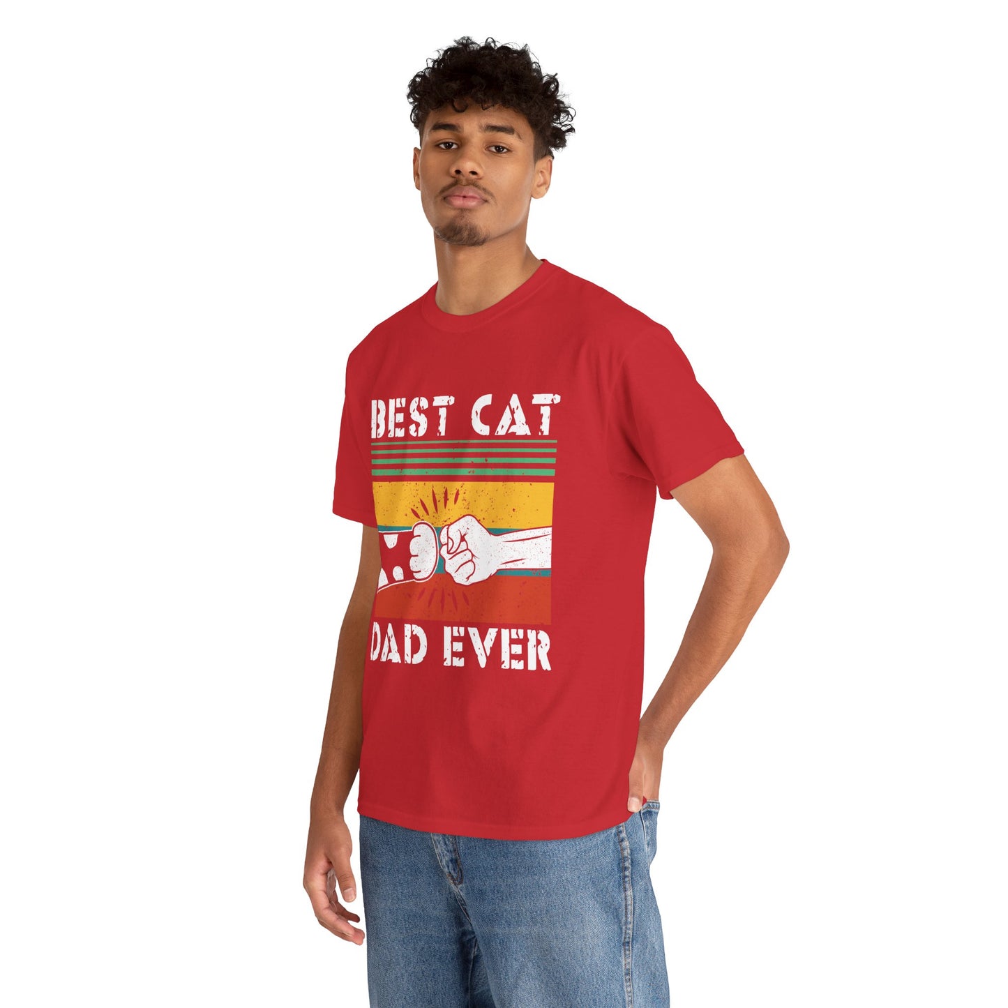 Best Cat Dad Ever T-Shirt – Retro Fist Bump Cat Dad Tee