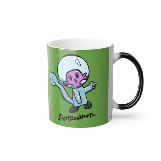 Color Morphing Mug — Cute Astronaut Axolotl Design, Light Green, 11oz