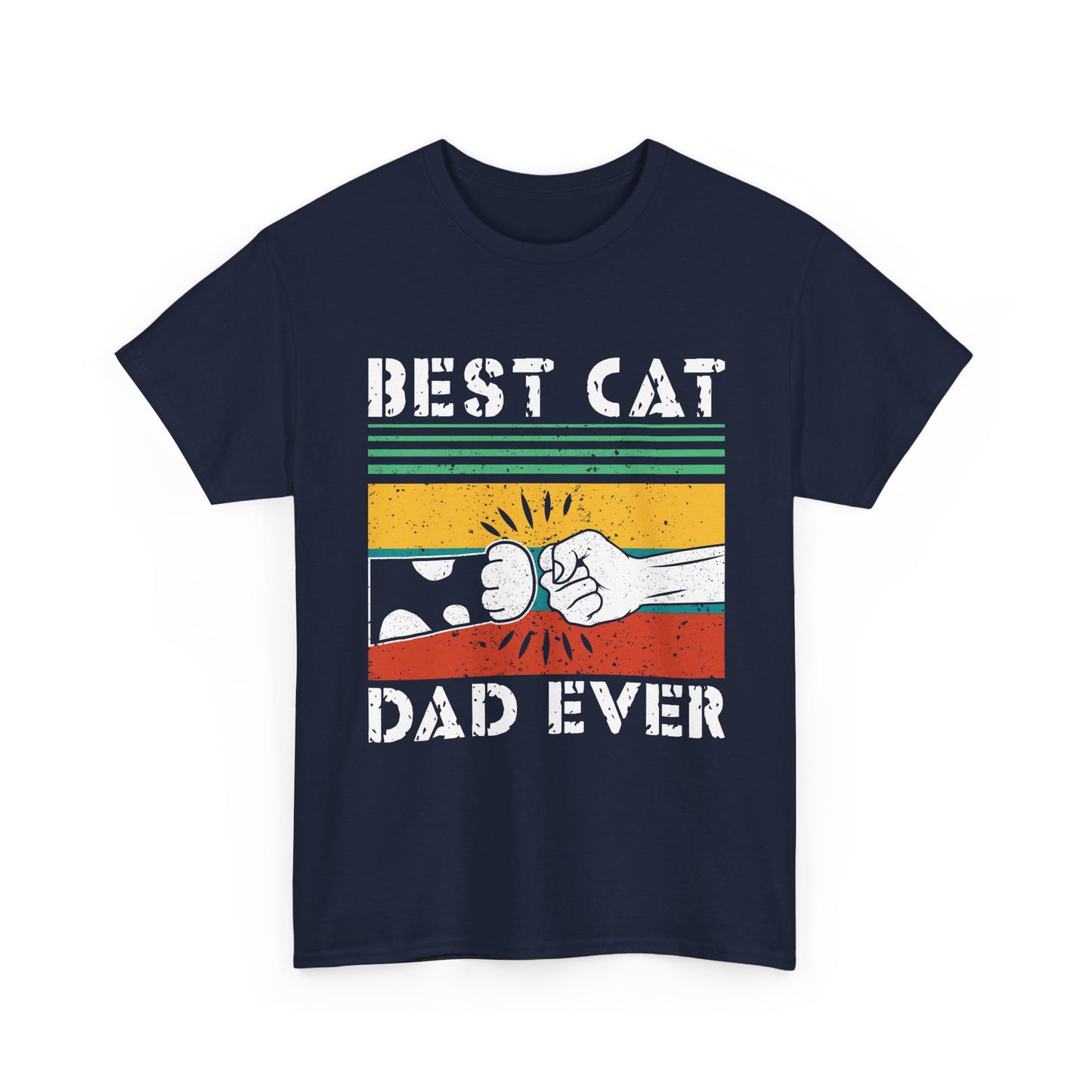 Best Cat Dad Ever T-Shirt – Retro Fist Bump Cat Dad Tee