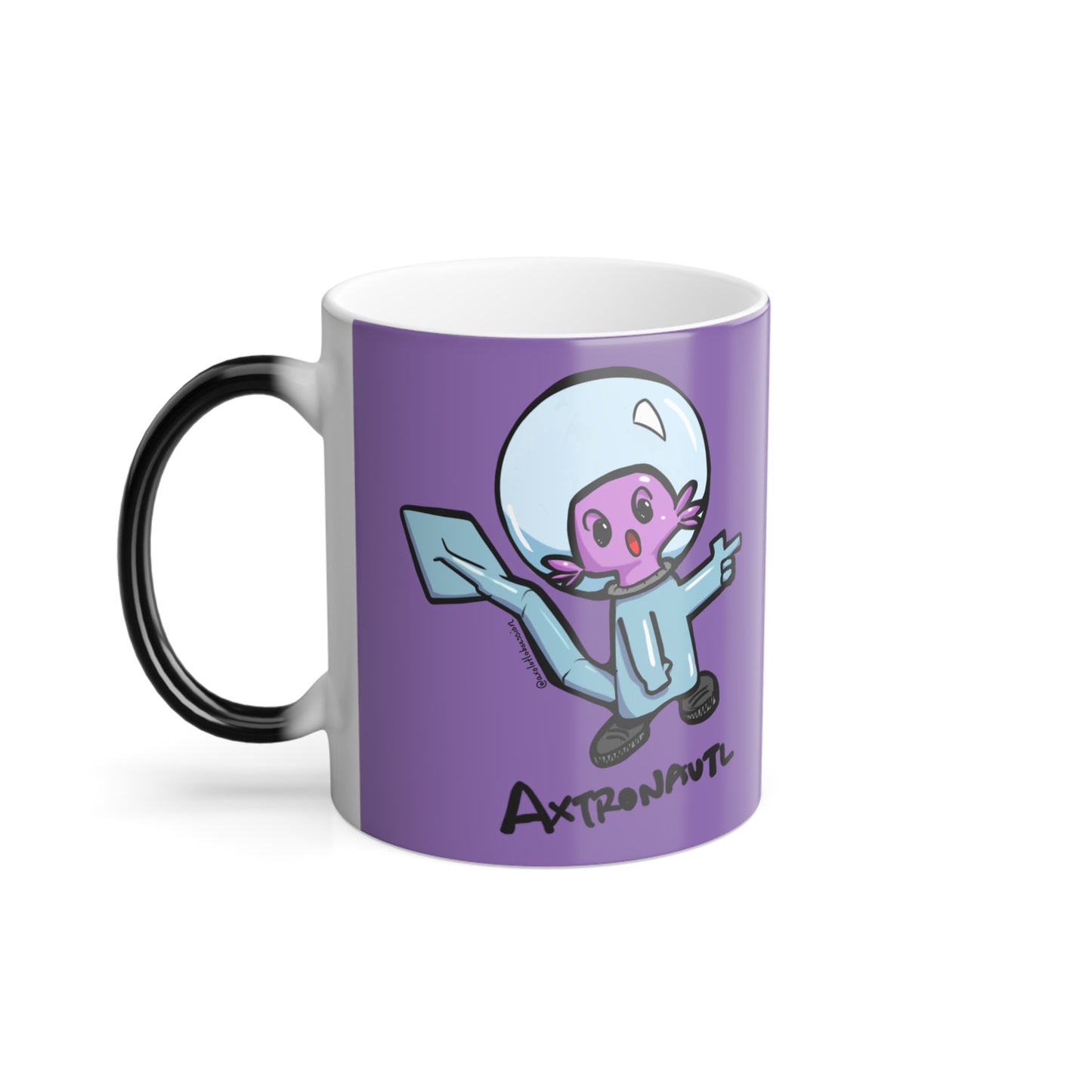 Color Morphing Mug — Cute Astronaut Axolotl Design, Light Purple, 11oz