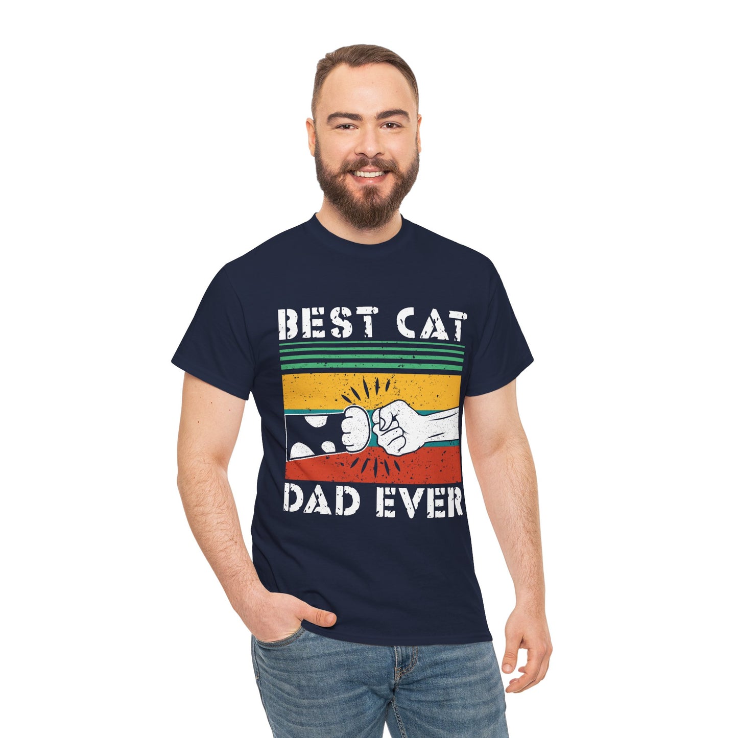 Best Cat Dad Ever T-Shirt – Retro Fist Bump Cat Dad Tee